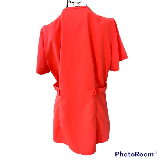 Grey’s Anatomy Bright Orange V Neck Scrub Top Adjustable Side Button Tabs Sz M - Picture 3 of 10